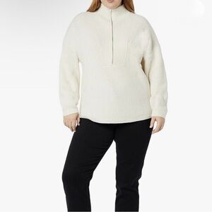 Daily Ritual Women's Cream Ribbed Half Zip Sweater, size XL